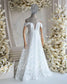 STOCK SELL-OUT: Romantic A-Line Lace Wedding Dress with Off-Shoulder Sleeves and Deep V-Neckline