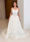 Strapless Full Lace Wedding Dress with Basque Waistline and Long Cathedral Train