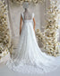 STOCK SELL-OUT: Romantic A-Line Lace Wedding Dress with Off-Shoulder Sleeves and Deep V-Neckline