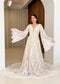 Boho A-Line Patterned Lace Wedding Dress with Flared Bell Sleeves and Nude Lining