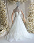 STOCK SELL-OUT: Luxury A-Line Tulle Wedding Dress with Heavy Pearl Beaded Bodice and Long Illusion Sleeves