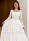 Full Lace Wedding Dress with Long Sleeves, Basque Waistline and Long Train
