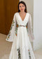 Boho Chiffon A-Line Wedding Dress with Colorful Floral Embroidery and Bell Sleeves