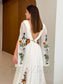 Boho Chiffon A-Line Wedding Dress with Colorful Floral Embroidery and Bell Sleeves