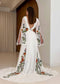 Boho Chiffon A-Line Wedding Dress with Colorful Floral Embroidery and Bell Sleeves