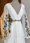 Boho Chiffon A-Line Wedding Dress with Colorful Floral Embroidery and Bell Sleeves