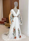 Boho Chiffon A-Line Wedding Dress with Colorful Floral Embroidery and Bell Sleeves
