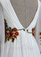 Boho Chiffon A-Line Wedding Dress with Colorful Floral Embroidery and Bell Sleeves