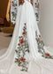 Boho Chiffon A-Line Wedding Dress with Colorful Floral Embroidery and Bell Sleeves