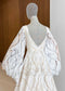 Boho A-Line Patterned Lace Wedding Dress with Flared Bell Sleeves and Nude Lining