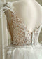 Boho A-Line Wedding Dress with Floral Appliques and Feather-Adorned Straps