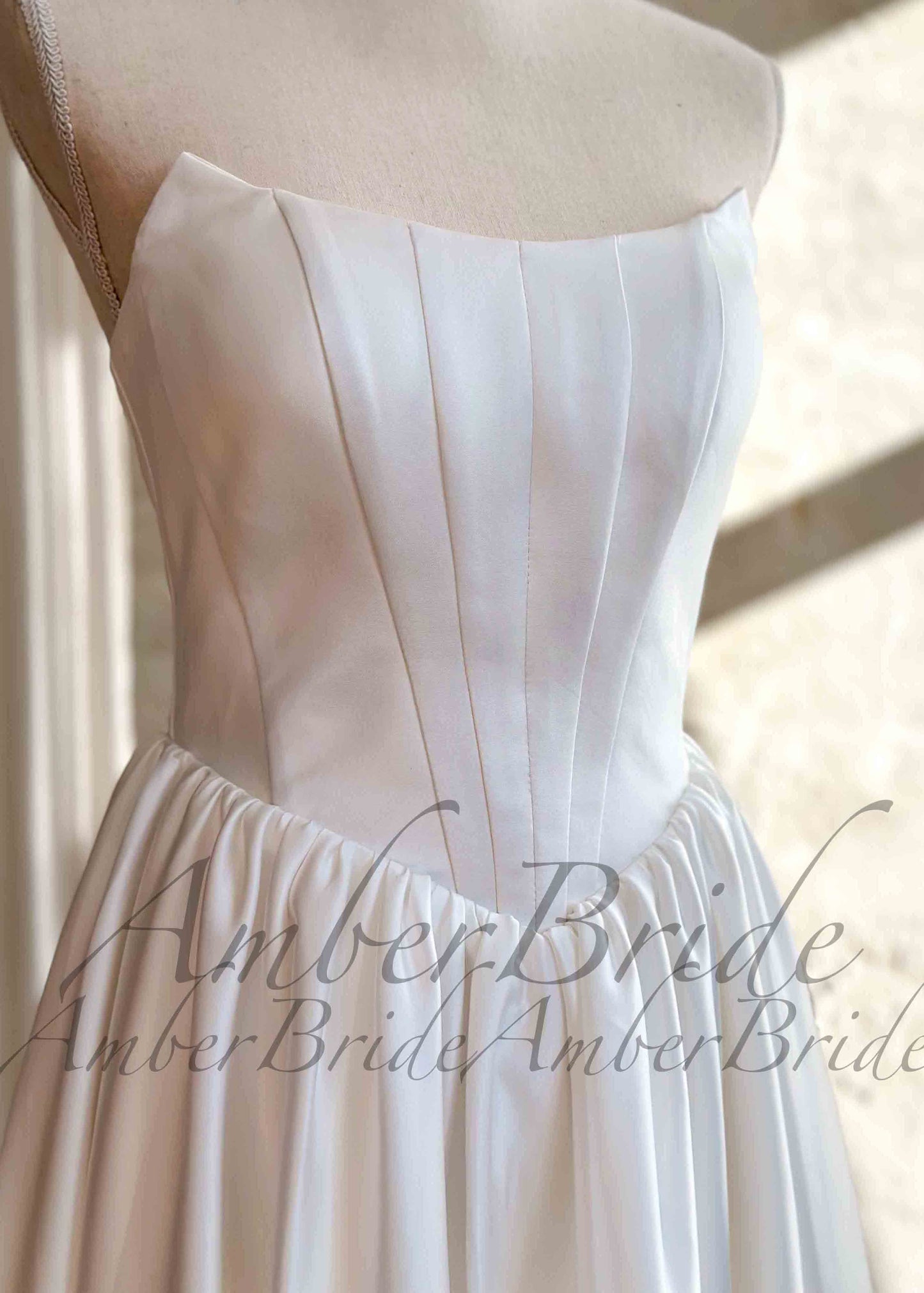 Tea-Length Wedding Reception Dress with Basque Waistline and Satin Bodice