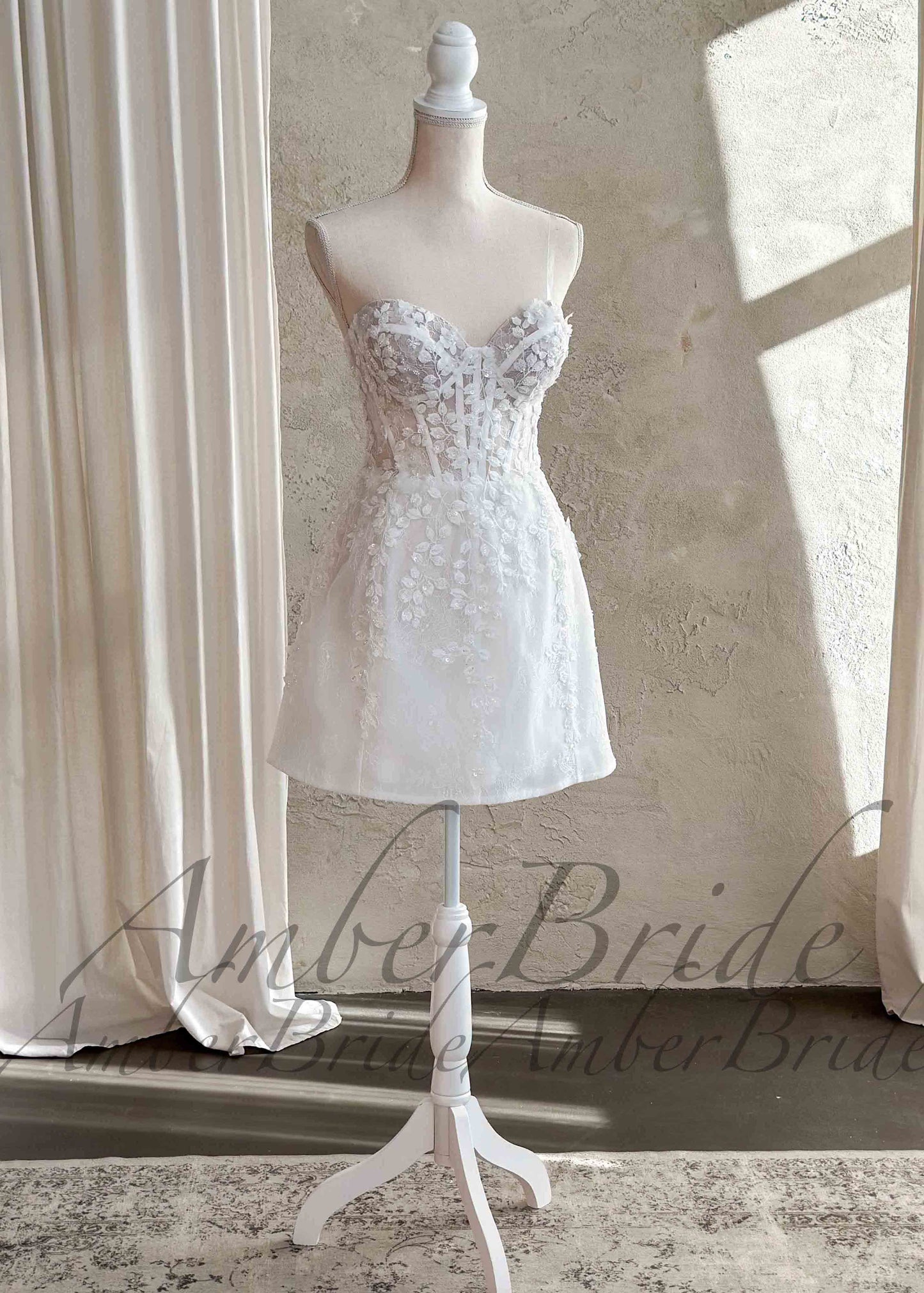 Short Floral Strapless Wedding Reception Dress with Sheath Silhouette