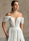 Elegant A Line Chiffon Wedding Dress with Off Shoulder Deep V Neckline