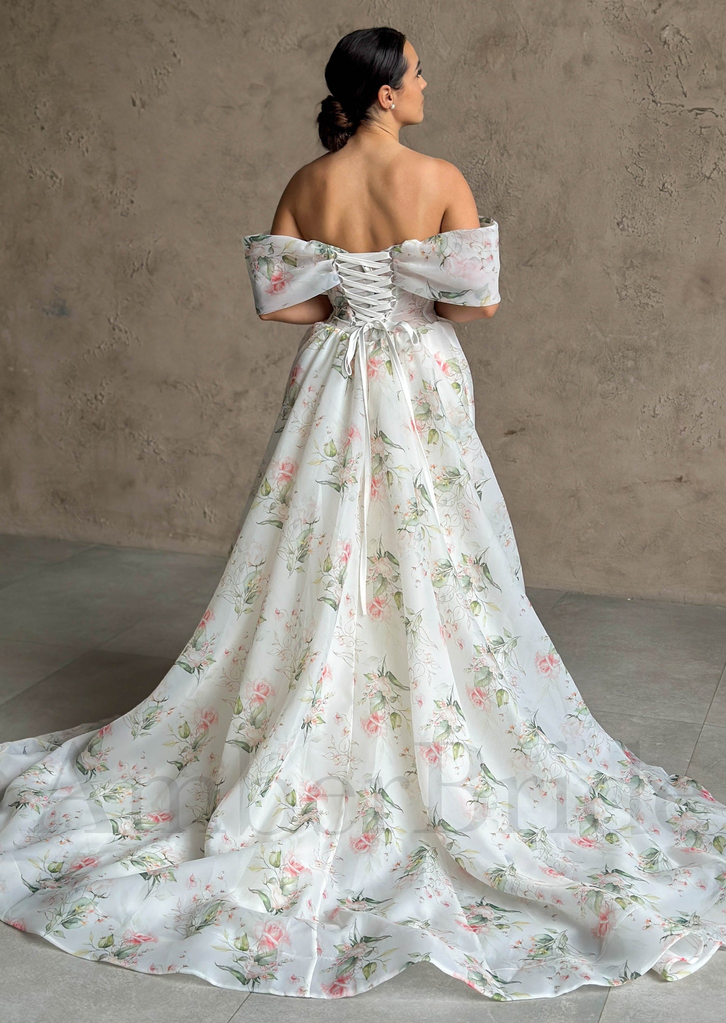 Floral Print Crepe Stitched Anarkali wedding Gown Bridal wear - Women -  1760317780