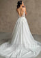 Rustic A Line Tulle Wedding Dress with Flower Appliques and Deep V Neck