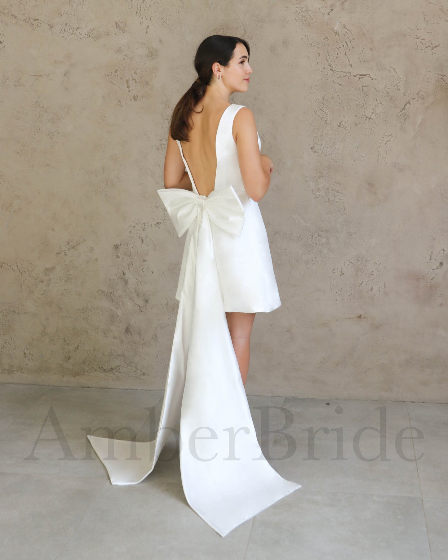 Simple A Line Knee Length Backless Short Satin Wedding Dress