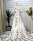 Floral A Line Wedding Dress with Flutter Sleeve and Open Back
