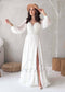 Boho A Line Chiffon Wedding Dress with Long Puffy Sleeve and Floral Appliques