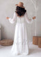 Boho A Line Chiffon Wedding Dress with Long Puffy Sleeve and Floral Appliques