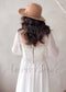 Boho A Line Chiffon Wedding Dress with Long Puffy Sleeve and Floral Appliques