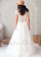 Bohemian Wedding Dress with Illusion Lace Back & Cap Sleeves