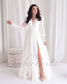 Minimalistic A Line Chiffon Wedding Dress with Long Puffy Sleeve and Deep V-Neck
