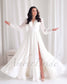 Minimalistic A Line Chiffon Wedding Dress with Long Puffy Sleeve and Deep V-Neck