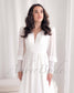 Minimalistic A Line Chiffon Wedding Dress with Long Puffy Sleeve and Deep V-Neck