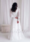 Minimalistic A Line Chiffon Wedding Dress with Long Puffy Sleeve and Deep V-Neck