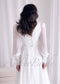 Minimalistic A Line Chiffon Wedding Dress with Long Puffy Sleeve and Deep V-Neck