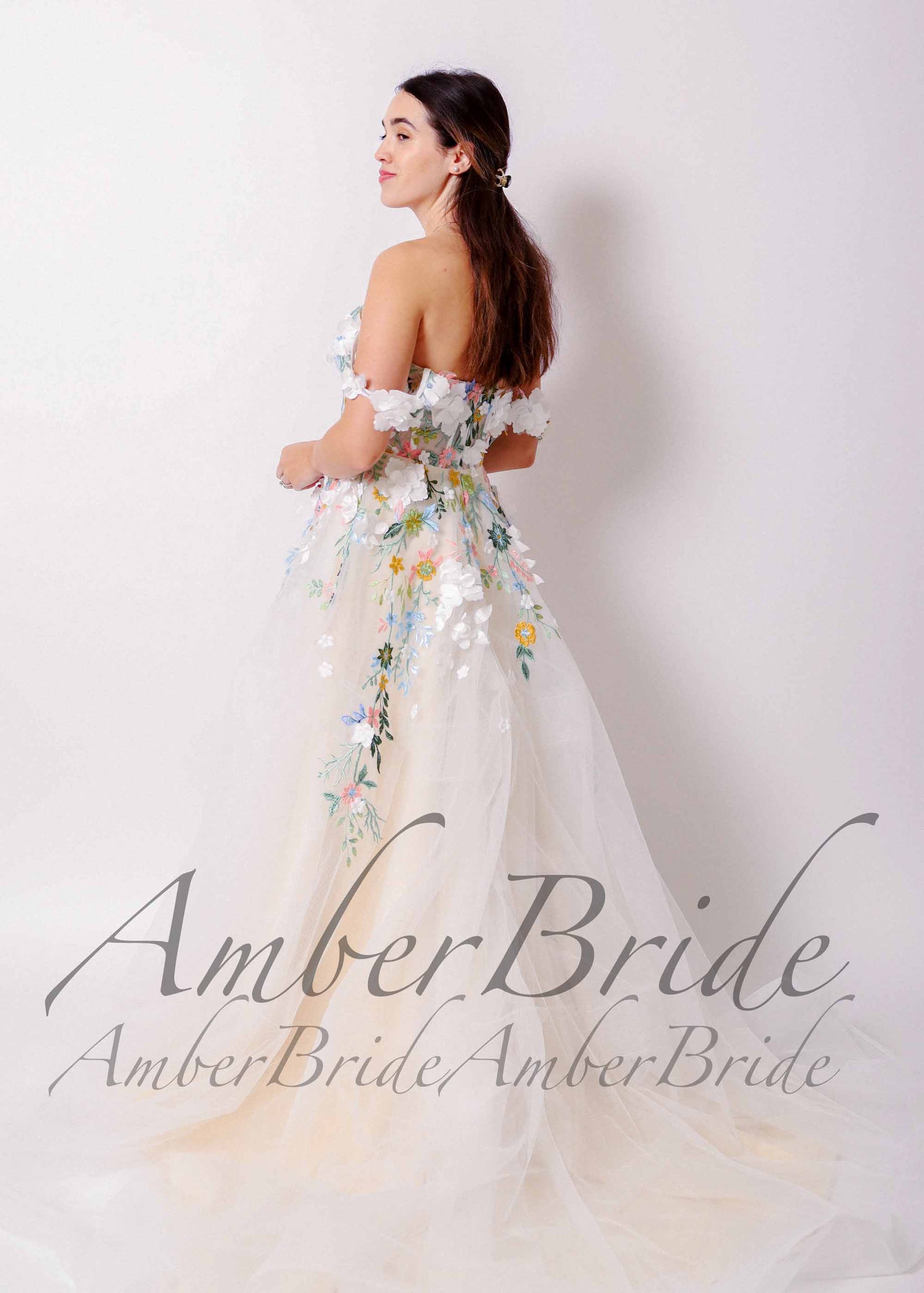 Beautiful Wildflower Appliqu Wedding Dress with Deep V Neck Beautiful Wildflower Appliqu Wedding Dress with Deep V Neck