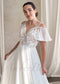 Boho Chiffon Wedding Dress with Flutter Sleeve and Floral Lace Bodice