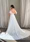 Boho Chiffon Wedding Dress with Flutter Sleeve and Floral Lace Bodice