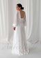 Classy A Line Wedding Dress with Deep V Neckline and Long Sleeves