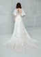 Boho A-Line Chiffon Wedding Dress with Lace Flowers, Cape Sleeve and Backless Design