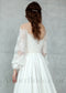 Boho Chiffon Wedding Dress with Long Puffy Sleeves and Flower Lace Appliques