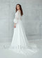 Boho Chiffon Wedding Dress with Long Puffy Sleeves and Flower Lace Appliques