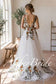 Wildflower Embroidered Tulle A-Line Wedding Dress with V-Neck and Open Back