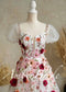 Floral 3D Appliqué Tulle A-Line Wedding Dress with Puff Sleeves and Lace-Up Corset Back
