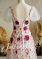Floral 3D Appliqué Tulle A-Line Wedding Dress with Puff Sleeves and Lace-Up Corset Back