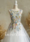 Floral Embroidered Tulle Ball Gown Wedding Dress with Tiered Ruffle Skirt and V-Back