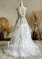 Floral Embroidered Tulle Ball Gown Wedding Dress with Tiered Ruffle Skirt and V-Back