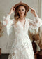 Boho A Line Wedding Dress with Lace Flower Appliques and Long Sleeve with Tassels