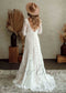 Boho A Line Lace Wedding Dress with Long Sleeve and Backless Design