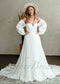 Rustic Chiffon Wedding Dress with Long Puffy Sleeves and Strapless Sweetheart Neck