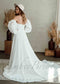 Rustic Chiffon Wedding Dress with Long Puffy Sleeves and Strapless Sweetheart Neck