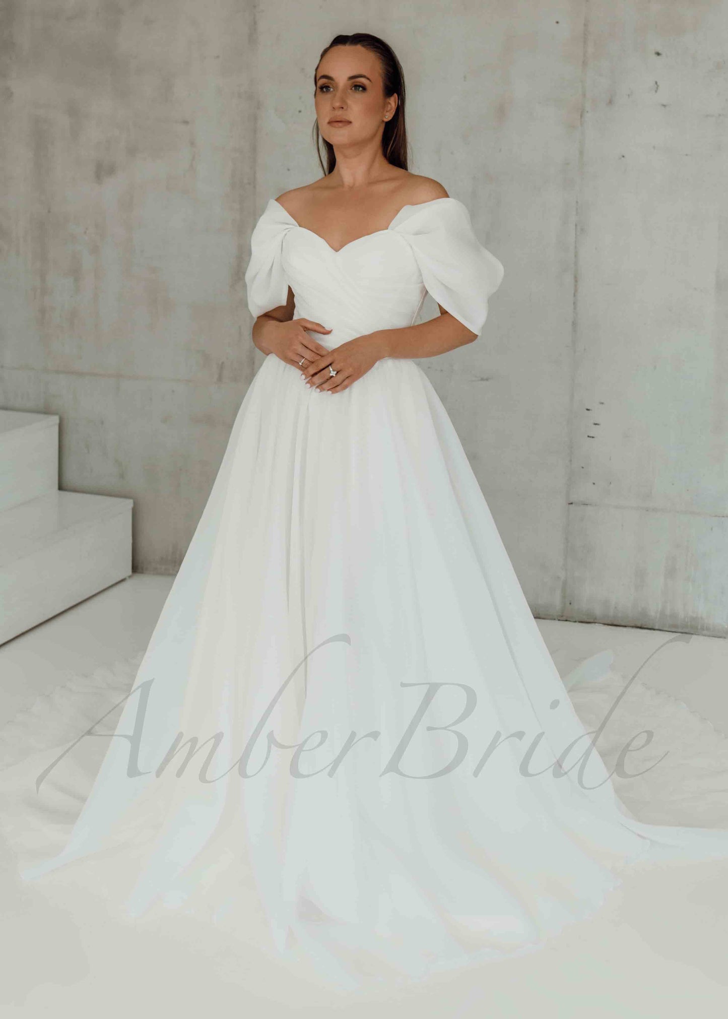 Classic A Line Organza Wedding Dress with Off Shoulder Design and Corset