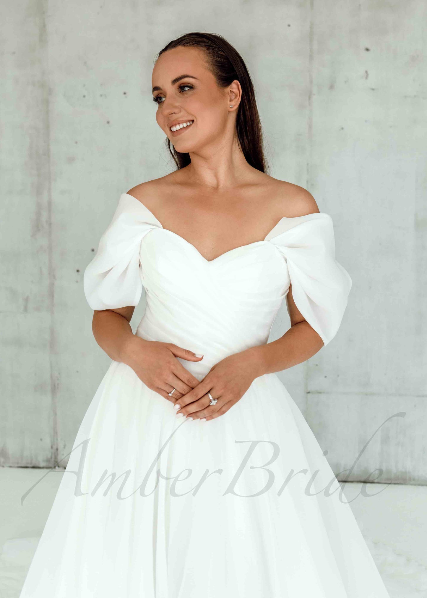 Classic A Line Organza Wedding Dress with Off Shoulder Design and Corset