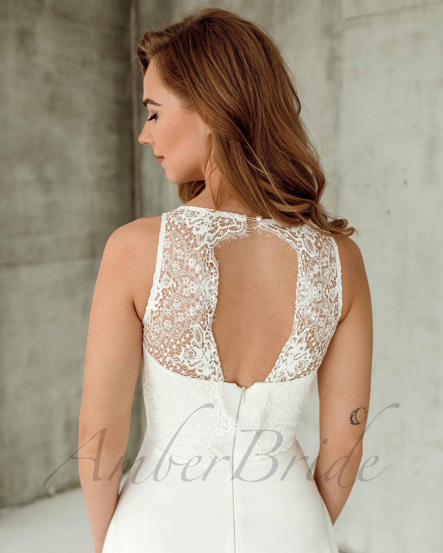 STOCK SELL-OUT: Simple A Line Satin Wedding Dress with Lace Back Design